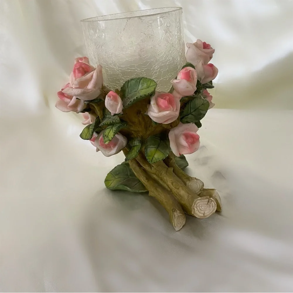 Vintage ceramic rose candle holder centerpiece home decor capodimonte